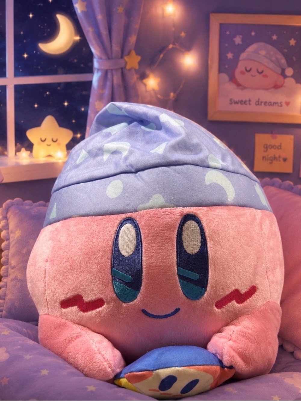Kirby Pink Plush Stuffed Animal with Blue Hat - Official Character Toy